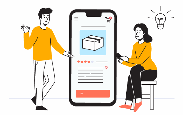 Illustration of people using a Shopify store on a phone
