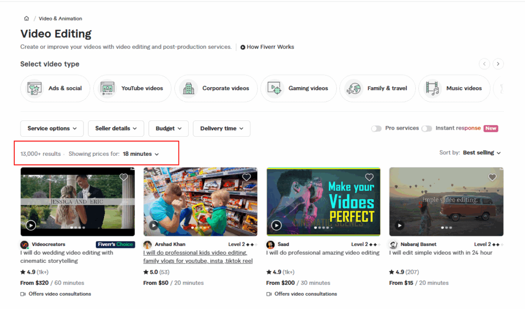 Video editing services on Fiverr