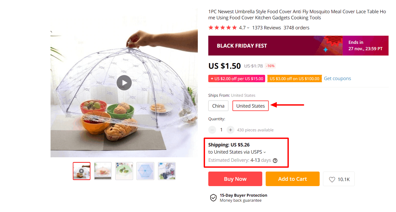 Shipping from US on AliExpress